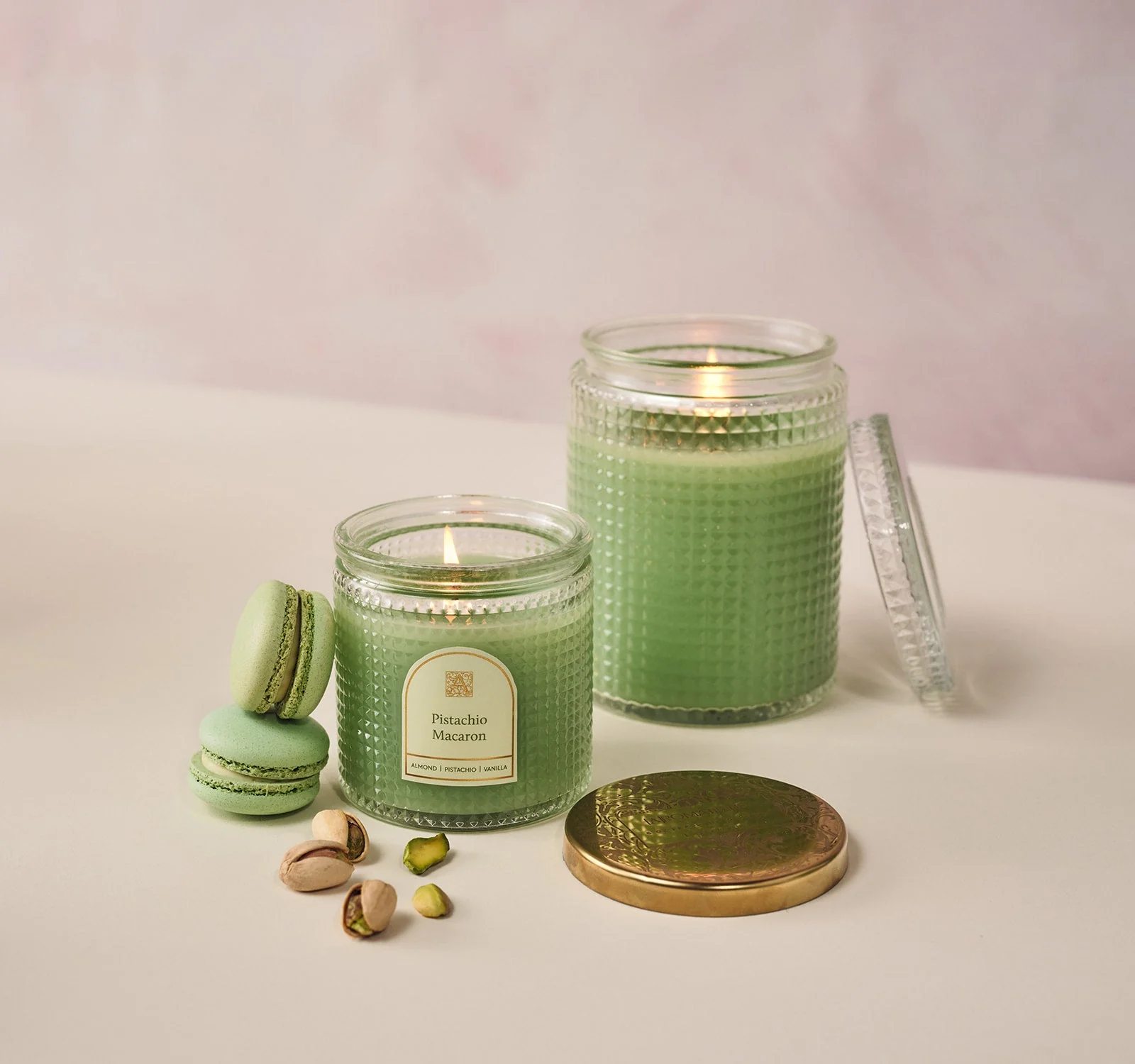 Pistachio Macaron - Textured Glass Candle with GlassLid - Image 2